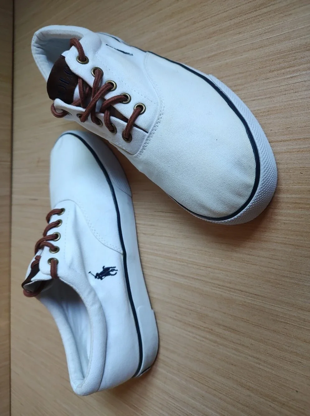 Polo Ralph Lauren Forestmont II Canvas Sneakers Lace Up White Brown Pony 9.5